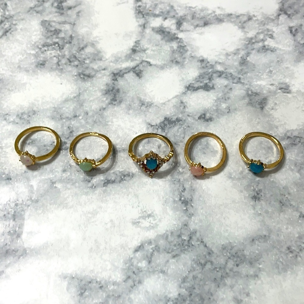 Opal Rhinestone Multicolored Pastel Stackable Rings - Picture 7 of 9